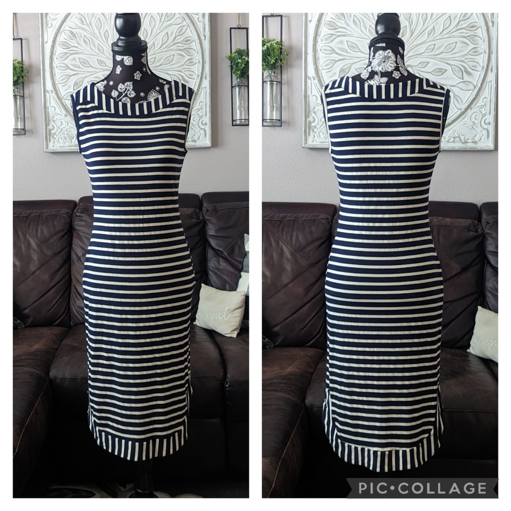 Monteau Los Angeles Blue White Stripe Sleeveless Dress